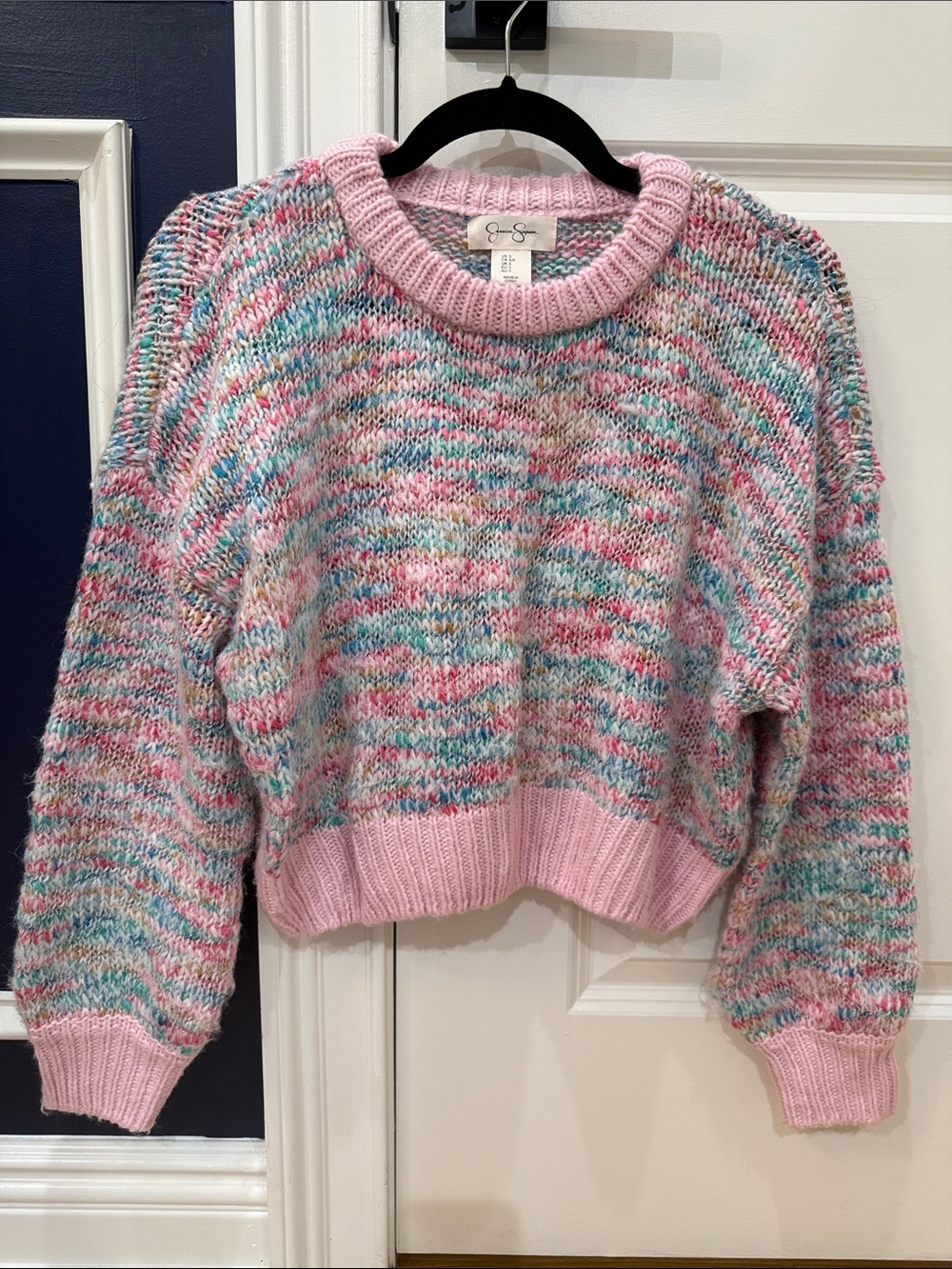 Jessica Simpson Pink Multicolor Marled Crewneck Sweater